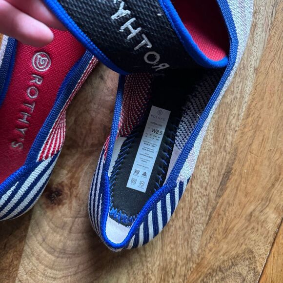 Rothy’s Pink Mixed Stripe Flat Unicorn Rare Retired Light Pink Blue Red Size 8.5 - Picture 3 of 5